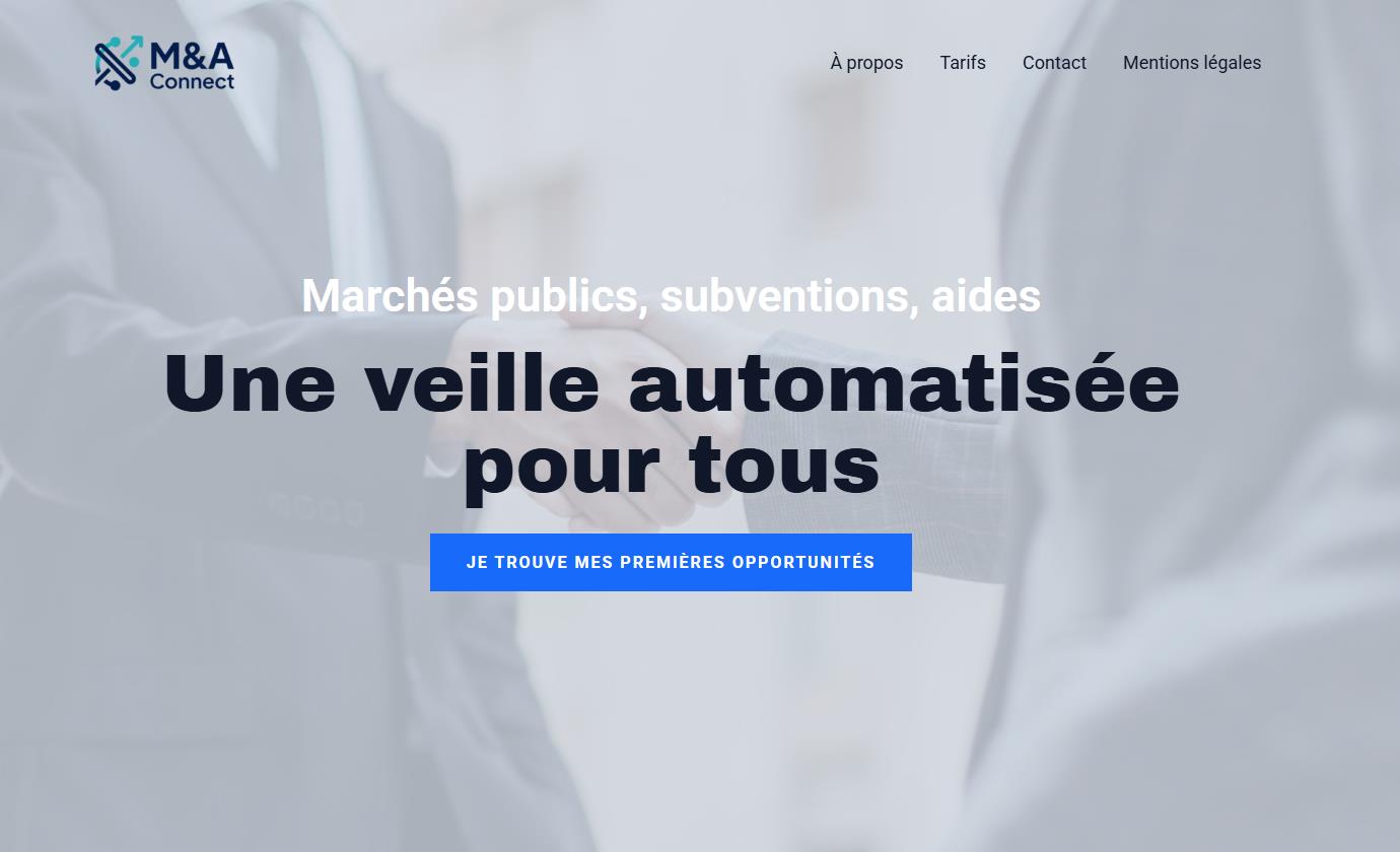 M&A Connect : veille automatisée des marchés publics et des aides pour les entreprises