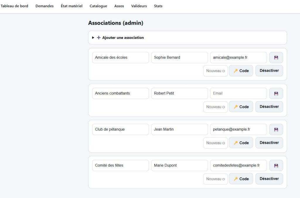 Application web sur mesure : gestion du prêt de matériel d'une commune