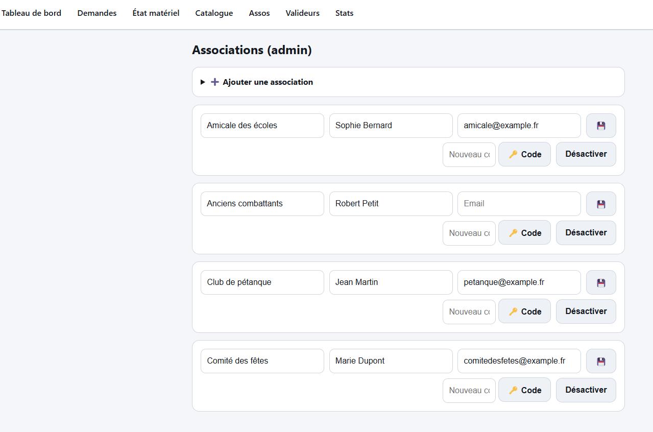 Application web sur mesure : gestion du prêt de matériel d'une commune